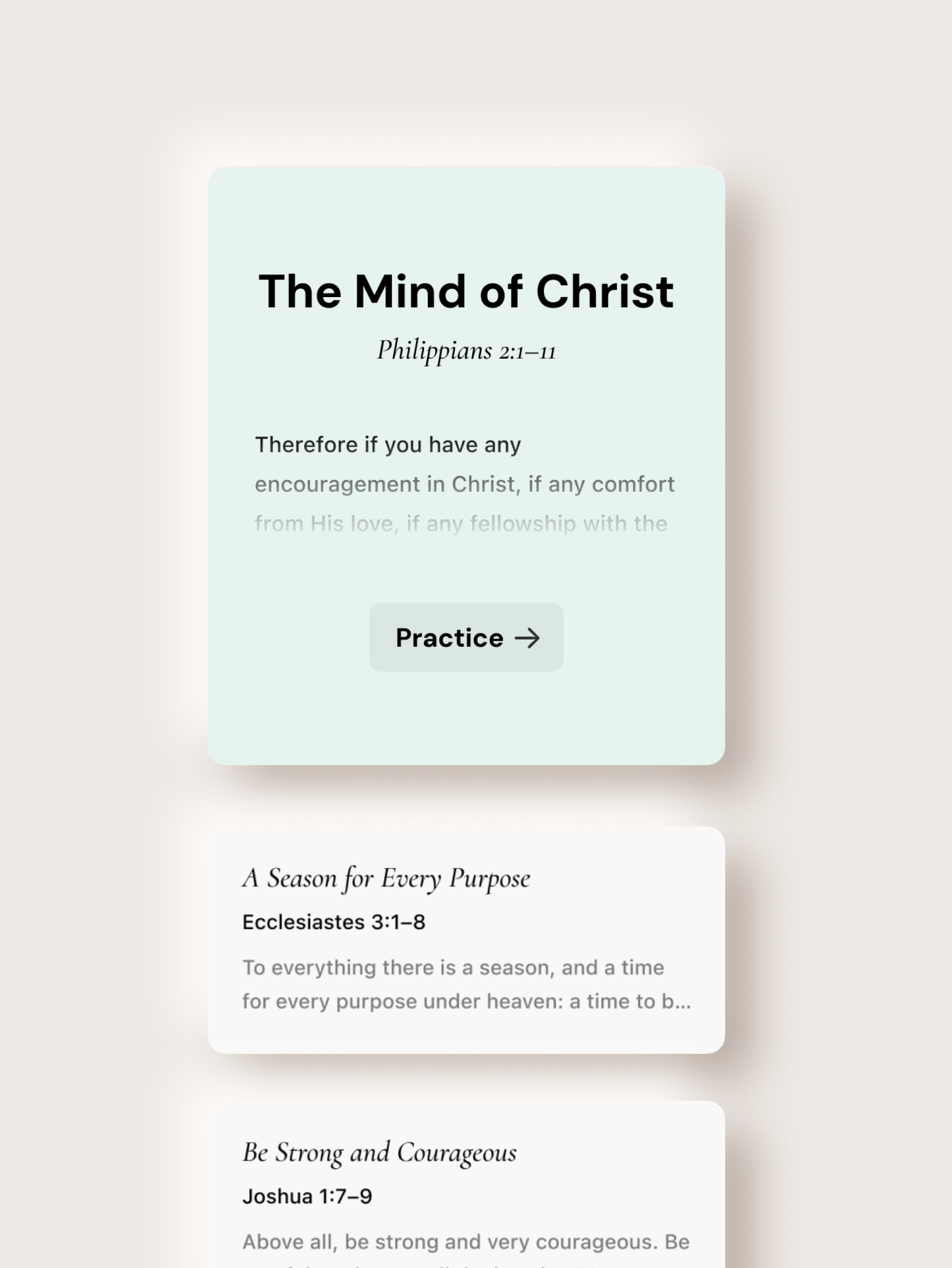 Versari home screen showing passage cards and scripture list